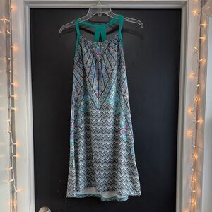 Prana Teal and Black Chevron Floral Midi Dress